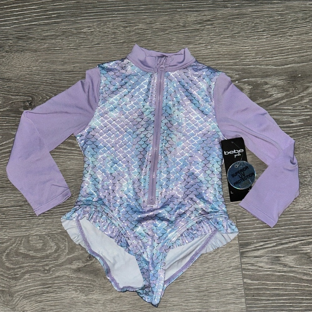Bebé Girls Mermaid long sleeve zipper swimsuit bathing suit purple blue Size 4T
